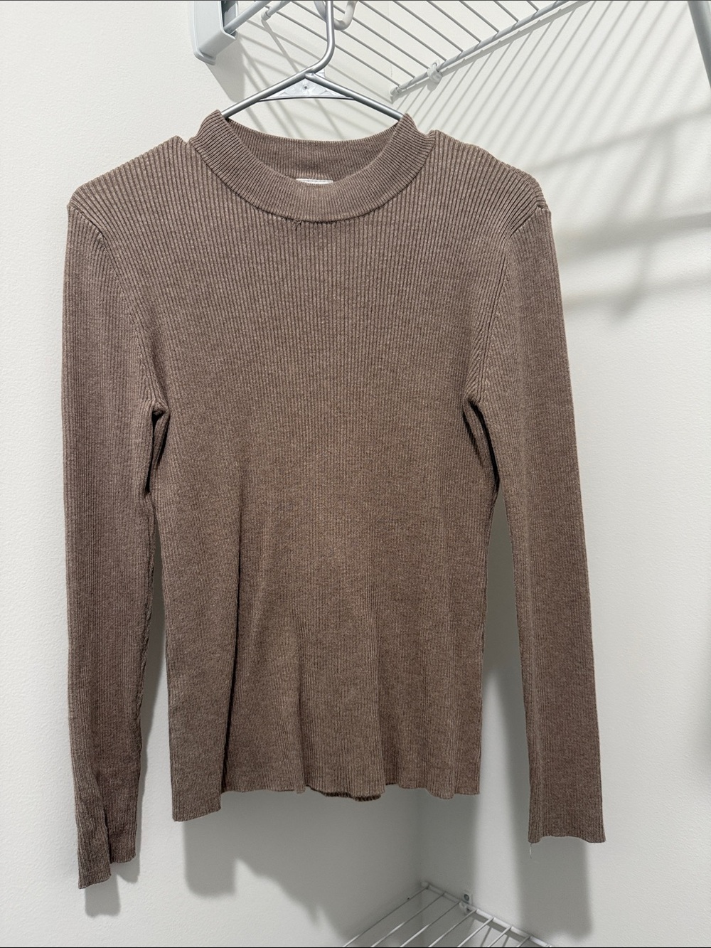 Cielo Brown Ribbed Mock Neck Long-Sleeve Top